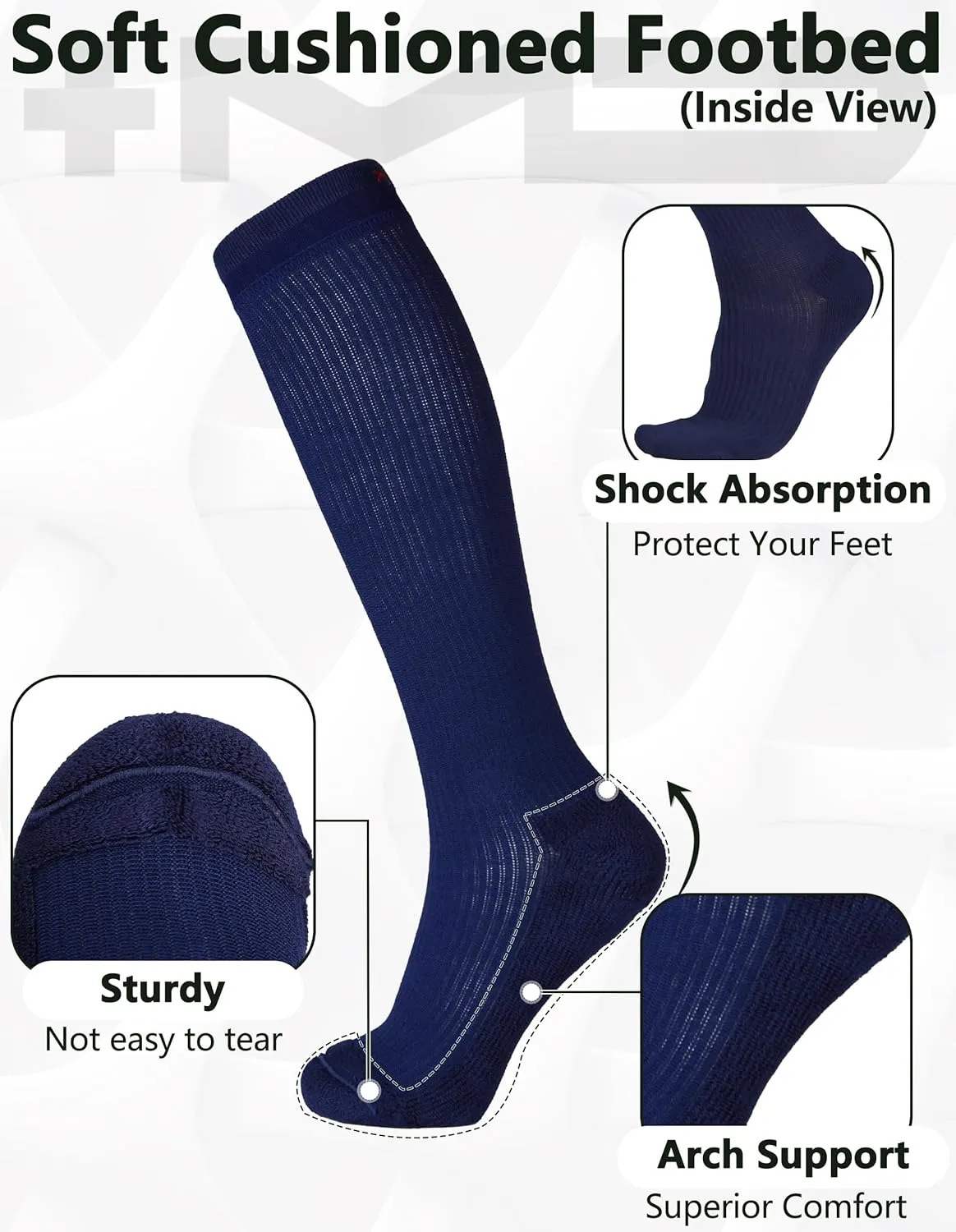  MD Compression Socks for Women Men, Bamboo Viscose,3 Pairs 8-15mmHg Knee High Support Socks for Pregnant Nurses Travel