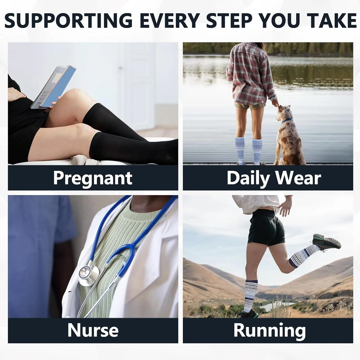  MD Compression Socks for Women Men, Bamboo Viscose,3 Pairs 8-15mmHg Knee High Support Socks for Pregnant Nurses Travel