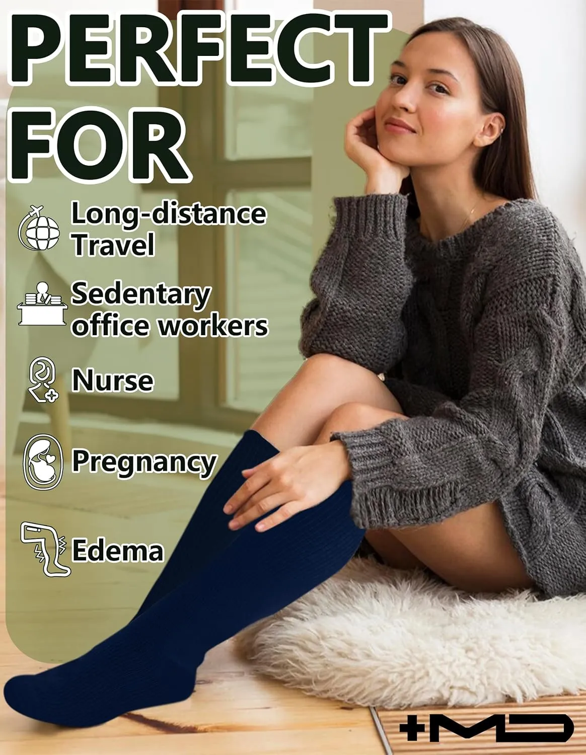  MD Compression Socks for Women Men, Bamboo Viscose,3 Pairs 8-15mmHg Knee High Support Socks for Pregnant Nurses Travel