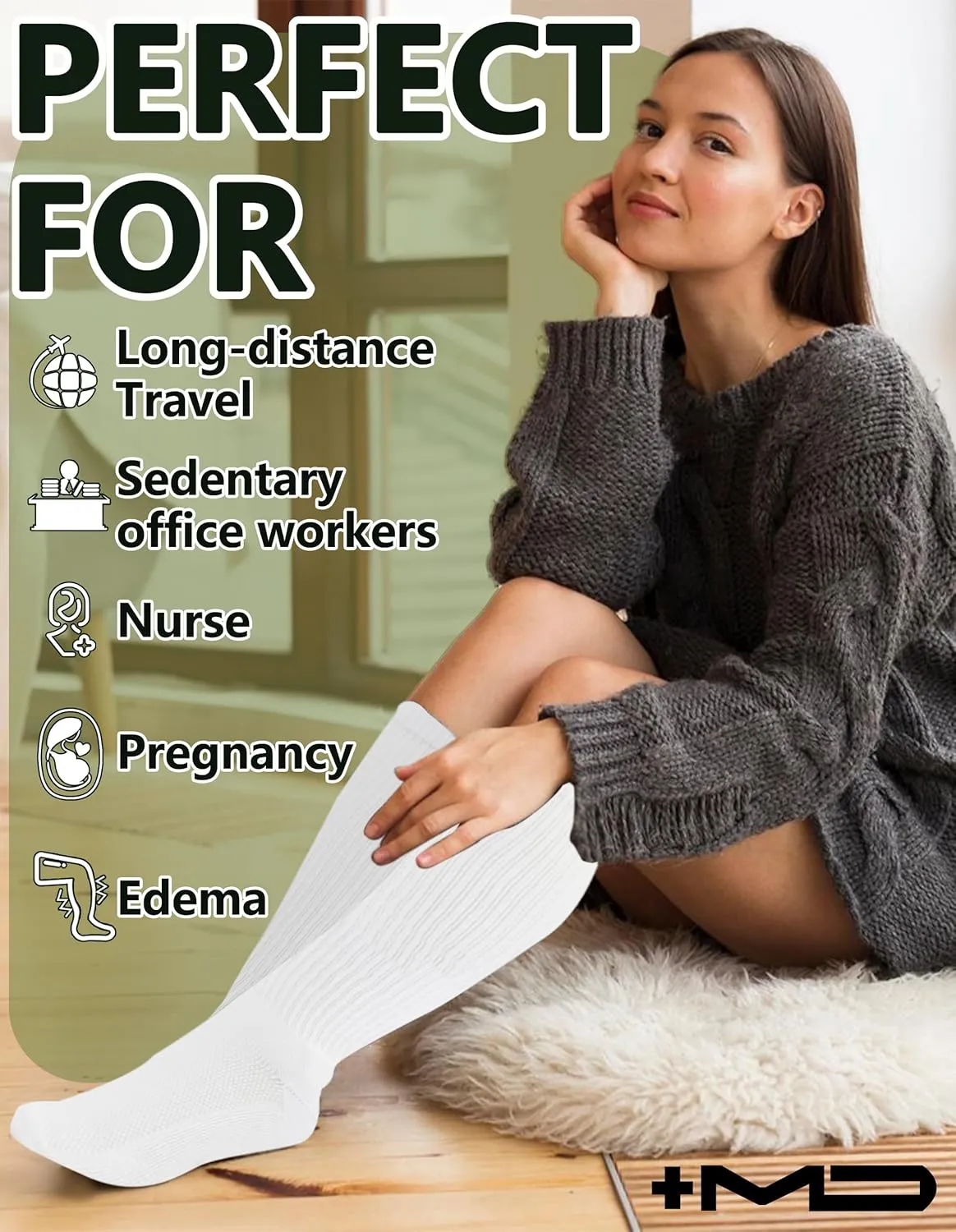  MD Compression Socks for Women Men, Bamboo Viscose,3 Pairs 8-15mmHg Knee High Support Socks for Pregnant Nurses Travel