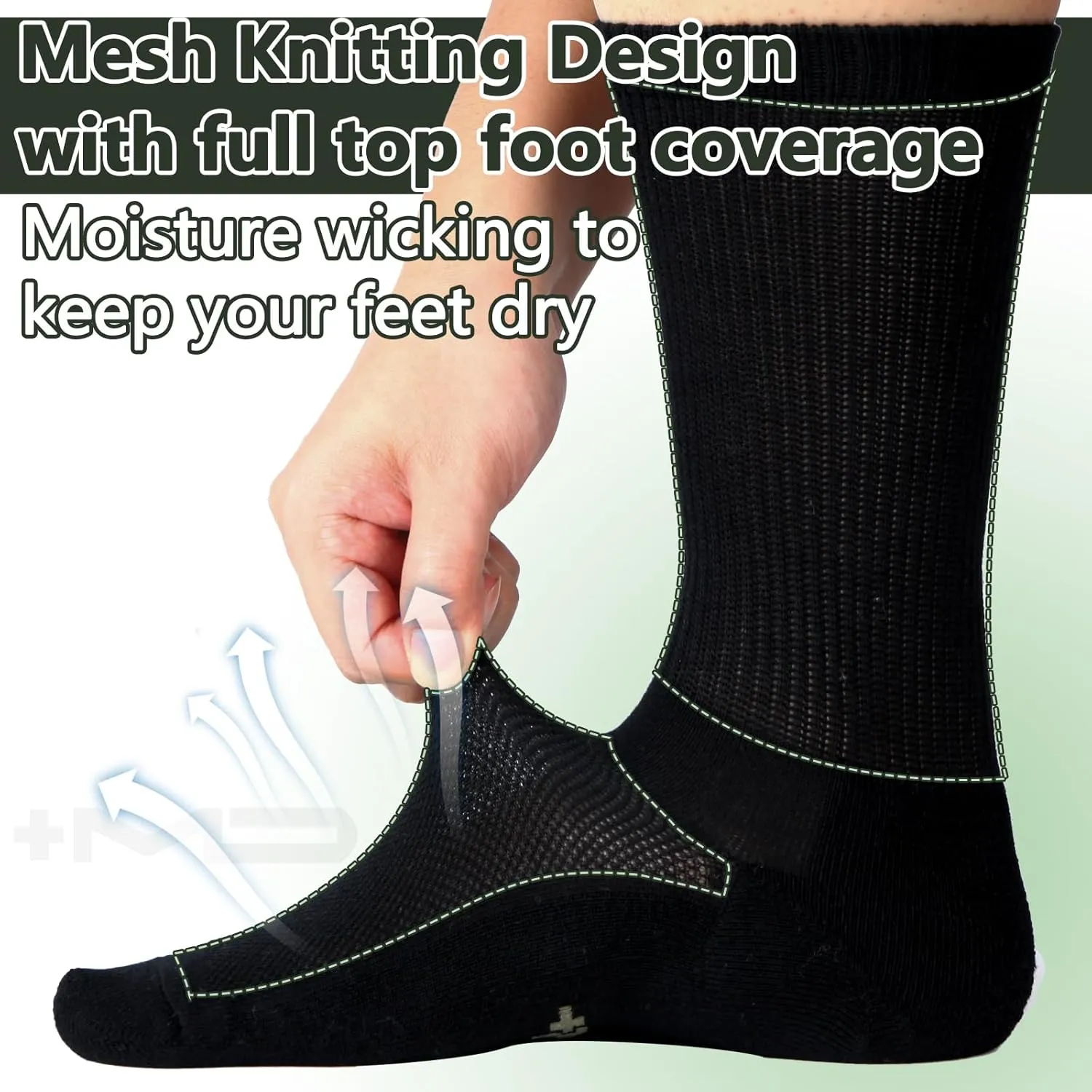  MD Crew Socks for Men 6 Pairs, Viscose Bamboo Socks, Mens Dress Socks with Soft Cushioned, Smell Control, Black White
