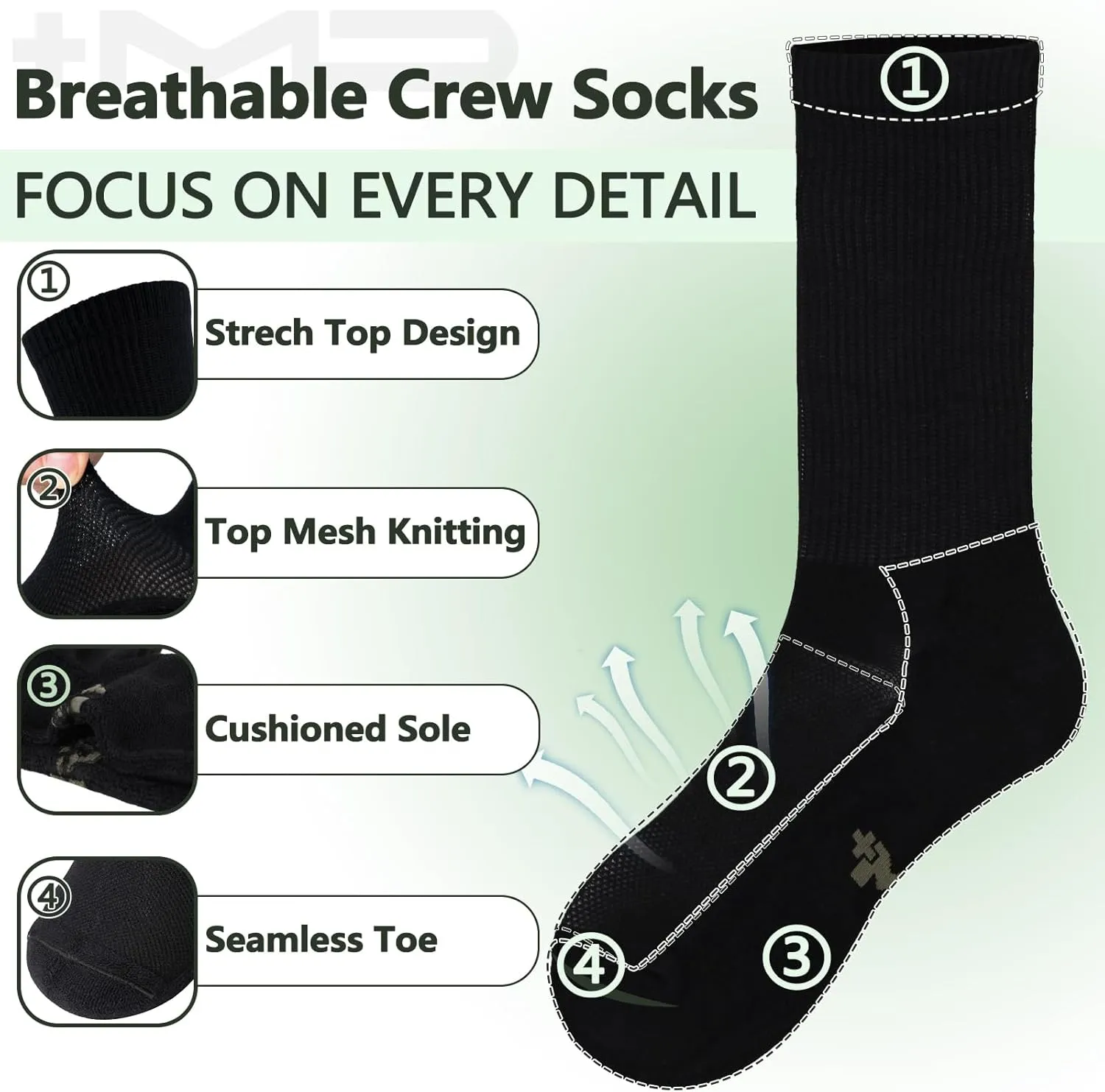  MD Crew Socks for Men 6 Pairs, Viscose Bamboo Socks, Mens Dress Socks with Soft Cushioned, Smell Control, Black White