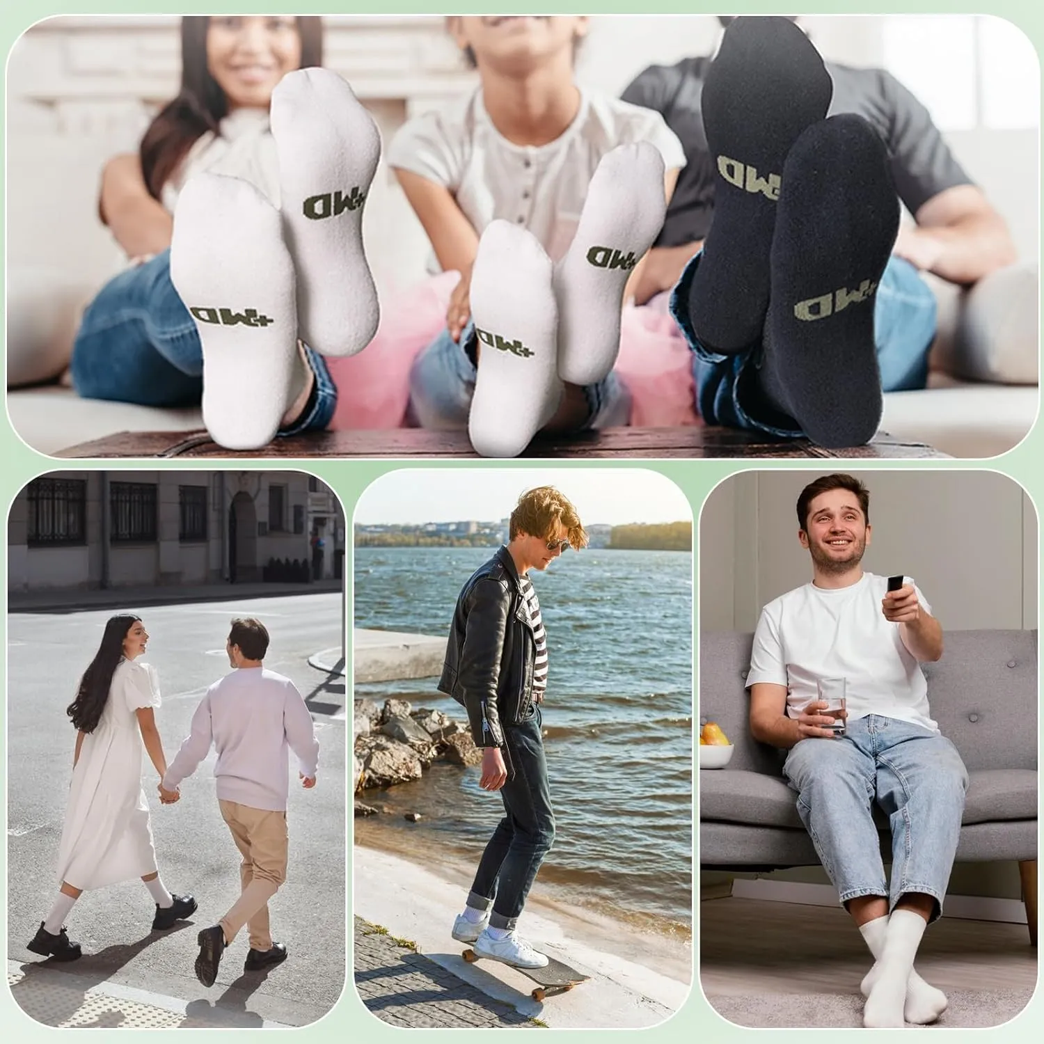  MD Crew Socks for Men 6 Pairs, Viscose Bamboo Socks, Mens Dress Socks with Soft Cushioned, Smell Control, Black White