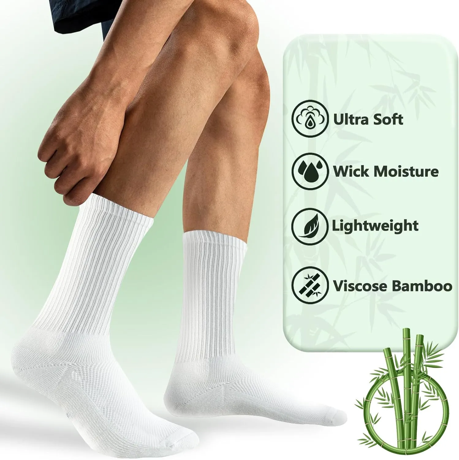  MD Crew Socks for Men 6 Pairs, Viscose Bamboo Socks, Mens Dress Socks with Soft Cushioned, Smell Control, Black White