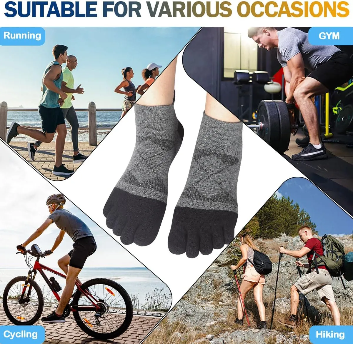 Meaiguo Toe Socks for Men Women-Breathable Low Cut Five Finger Socks For Running with Arch Support 4 Pairs