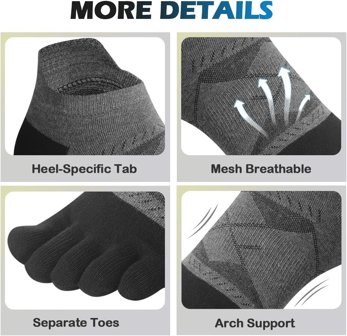 Meaiguo Toe Socks for Men Women-Breathable Low Cut Five Finger Socks For Running with Arch Support 4 Pairs