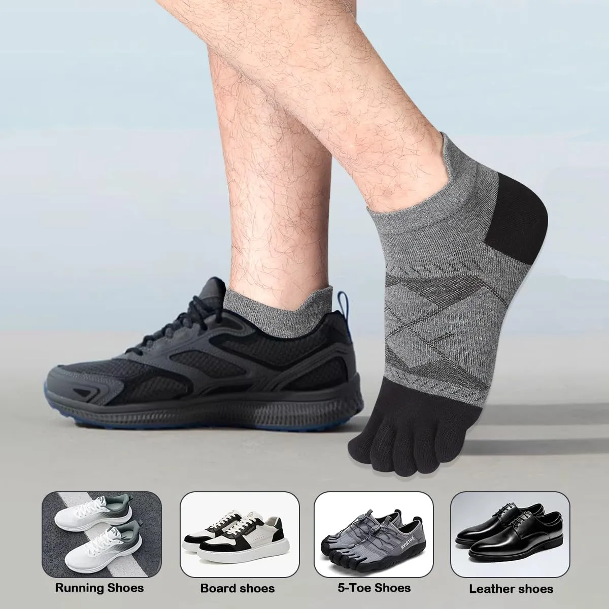 Meaiguo Toe Socks for Men Women-Breathable Low Cut Five Finger Socks For Running with Arch Support 4 Pairs