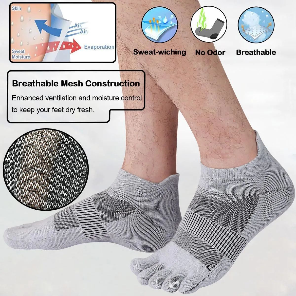 Meaiguo Toe Socks for Men Women Running Hiking COOLMAX Low Cut Five Finger Socks with Toes Breathable Quick Dry,3 Pairs