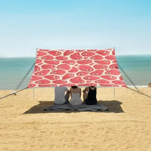 Meat Steaks Food Texture Beach Camping Tent Sun Shelter for Whole Family, Beach Shade Canopy with UPF50  UV Protection,Easy Set Up and Carry,Outdoor Shade for Trips, Fishing, Backyard Fun Picni