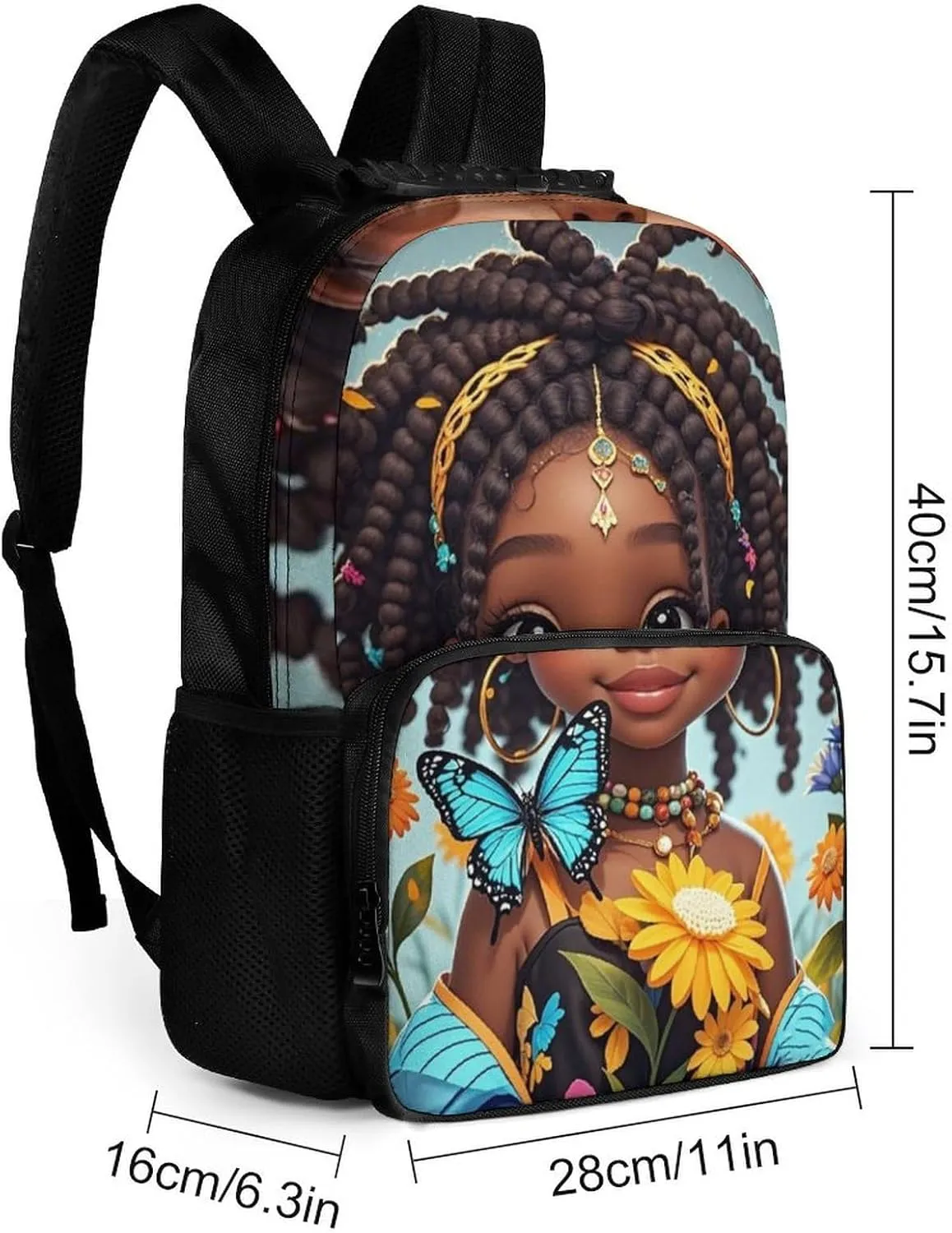 Men Women Lightweight Colorful Afro American Black Woman With Butterflies Art Backpack Large Capacity Carry On Bag With Padded Straps for Sports Work Walking Cycling
