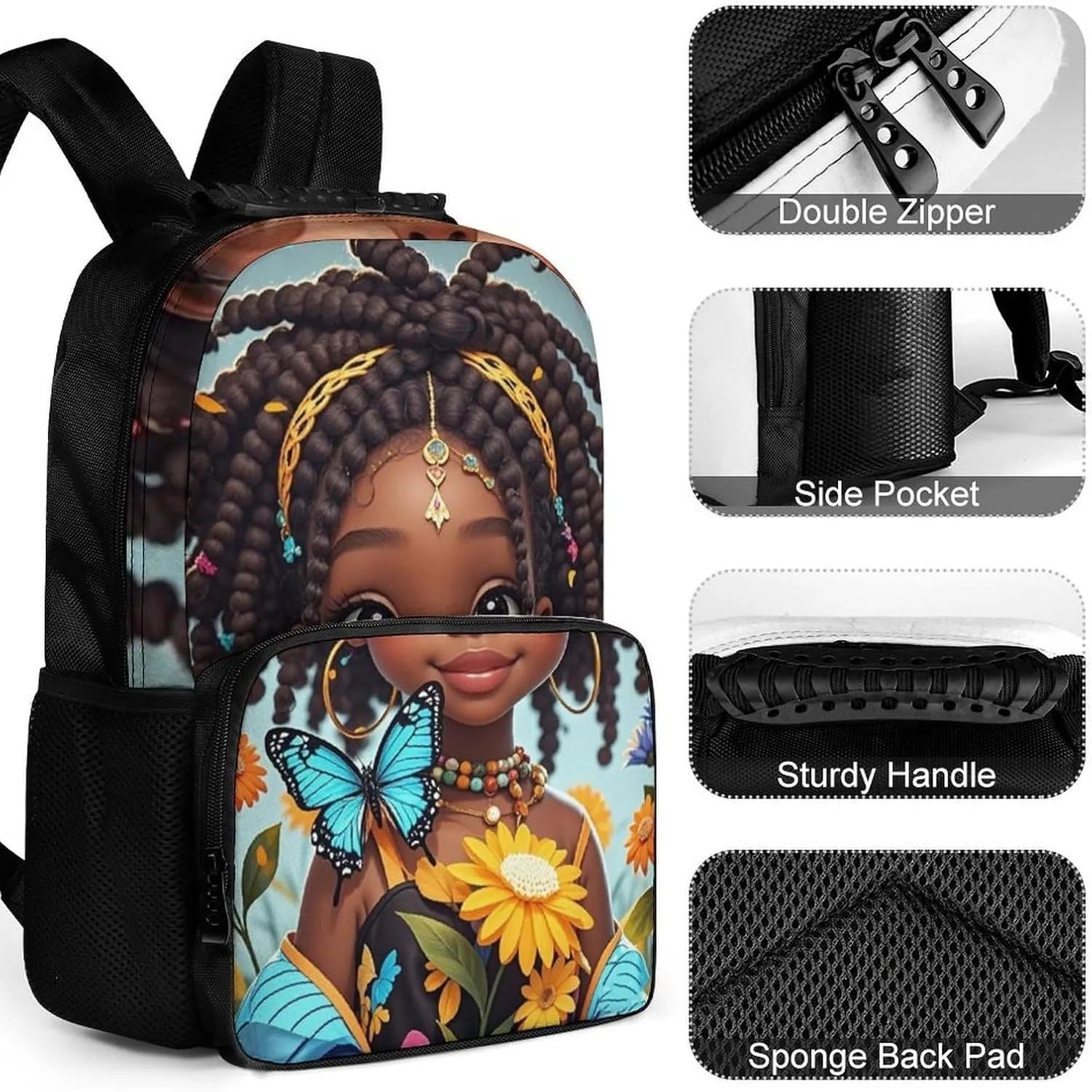 Men Women Lightweight Colorful Afro American Black Woman With Butterflies Art Backpack Large Capacity Carry On Bag With Padded Straps for Sports Work Walking Cycling