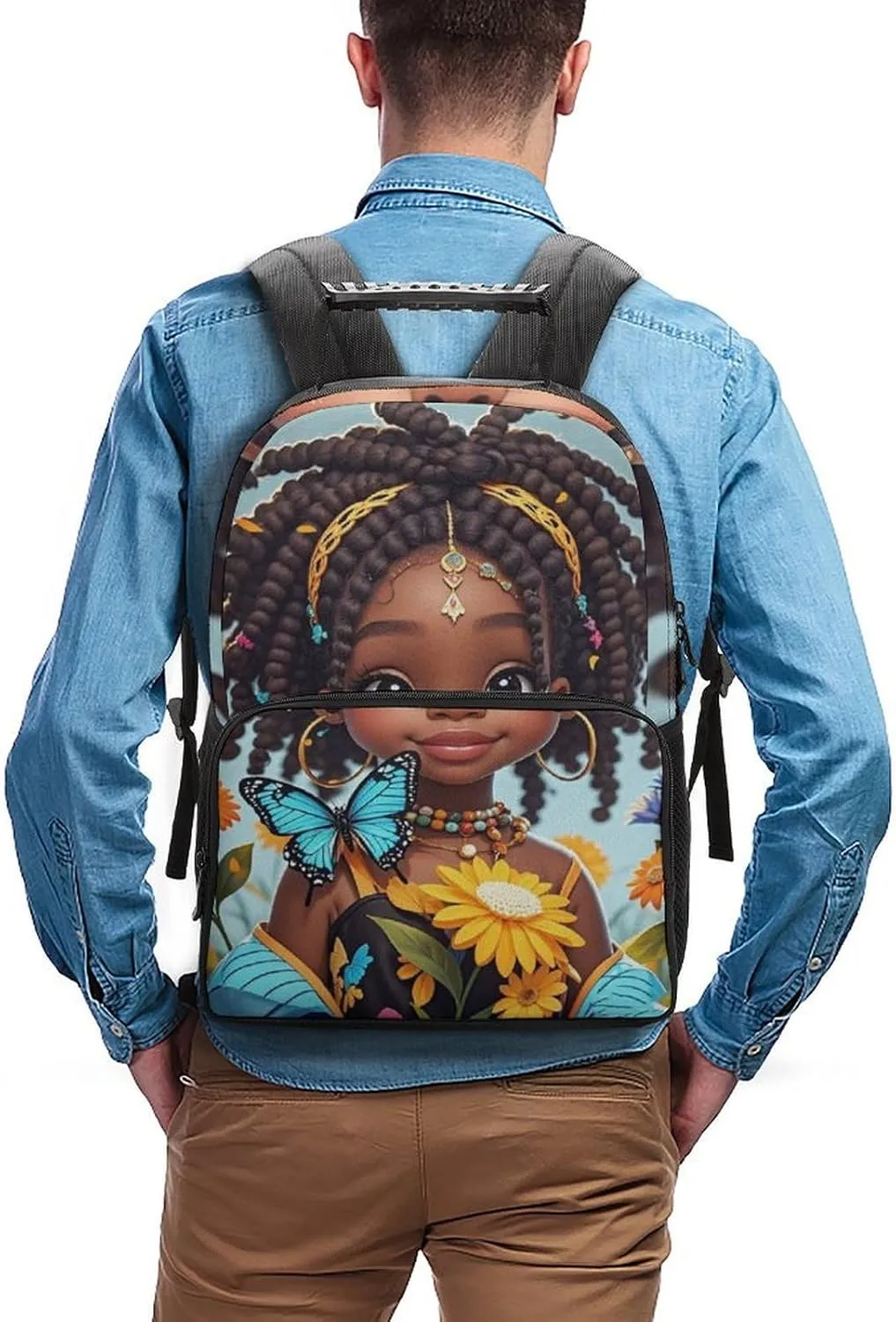 Men Women Lightweight Colorful Afro American Black Woman With Butterflies Art Backpack Large Capacity Carry On Bag With Padded Straps for Sports Work Walking Cycling