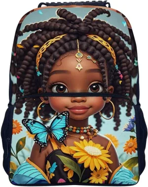 Men Women Lightweight Colorful Afro American Black Woman With Butterflies Art Backpack Large Capacity Carry On Bag With Padded Straps for Sports Work Walking Cycling