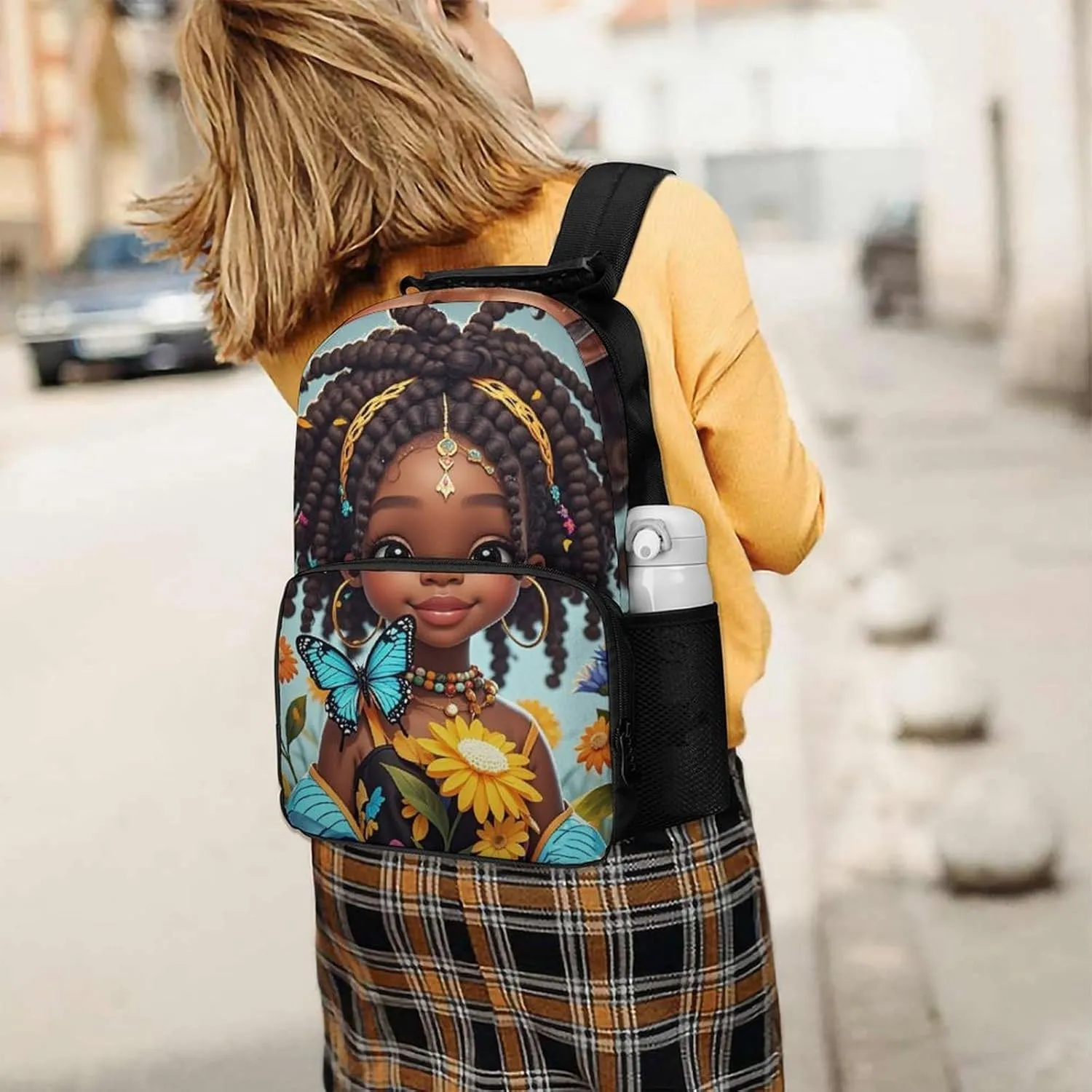 Men Women Lightweight Colorful Afro American Black Woman With Butterflies Art Backpack Large Capacity Carry On Bag With Padded Straps for Sports Work Walking Cycling