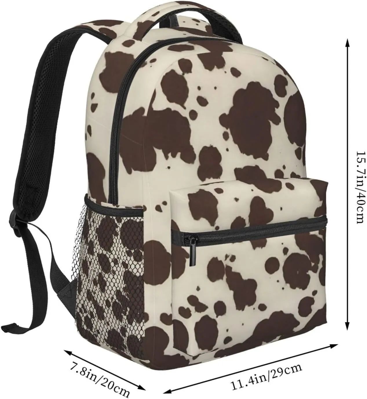 Men Women Lightweight Cow Print Casual Daypack Big Capacity Bookbag With Padded Straps for Gym Travel Walking Cycling