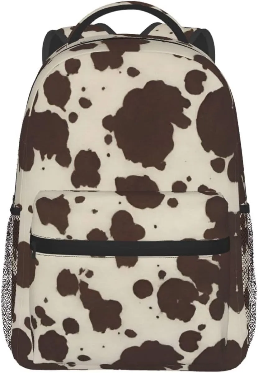 Men Women Lightweight Cow Print Casual Daypack Big Capacity Bookbag With Padded Straps for Gym Travel Walking Cycling