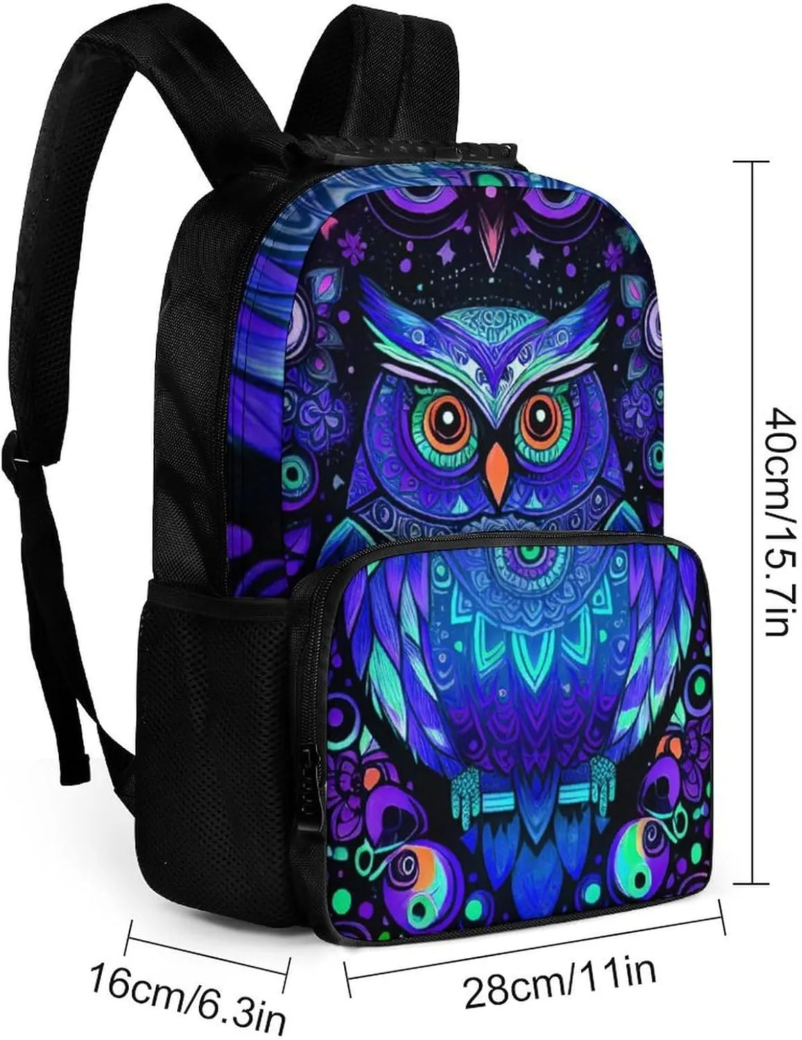 Men Women Lightweight Cute Abstract Owl Psychedelic Art Backpack Large Capacity Carry On Bag With Padded Straps for Sports Work Walking Cycling