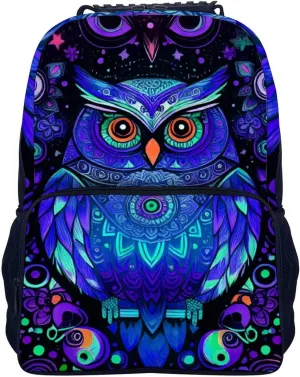 Men Women Lightweight Cute Abstract Owl Psychedelic Art Backpack Large Capacity Carry On Bag With Padded Straps for Sports Work Walking Cycling