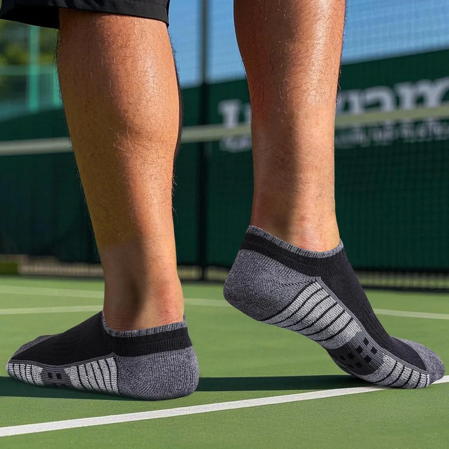 Men's Ankle Socks Moisture Wicking Low Cut Athletic Socks Breathable Cotton Cushioned Running Socks For Men, 5 Pairs