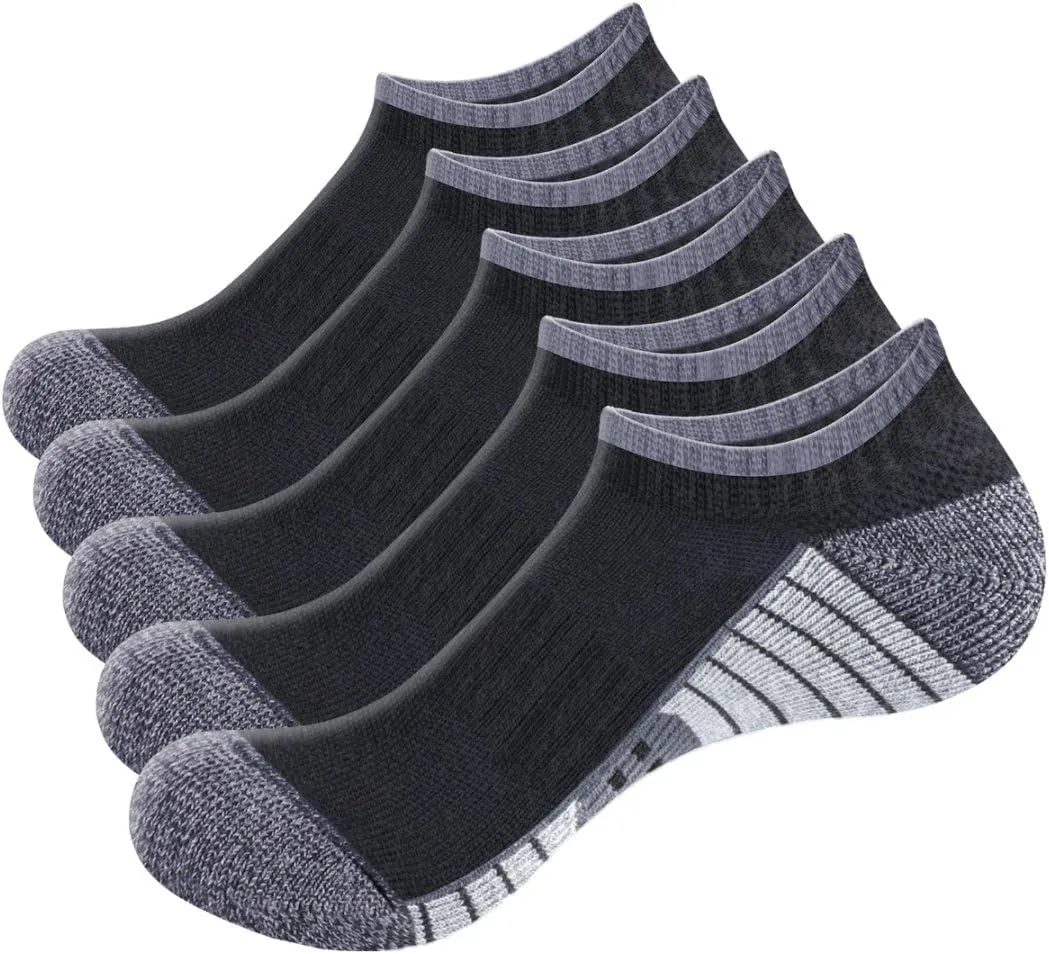 Men's Ankle Socks Moisture Wicking Low Cut Athletic Socks Breathable Cotton Cushioned Running Socks For Men, 5 Pairs