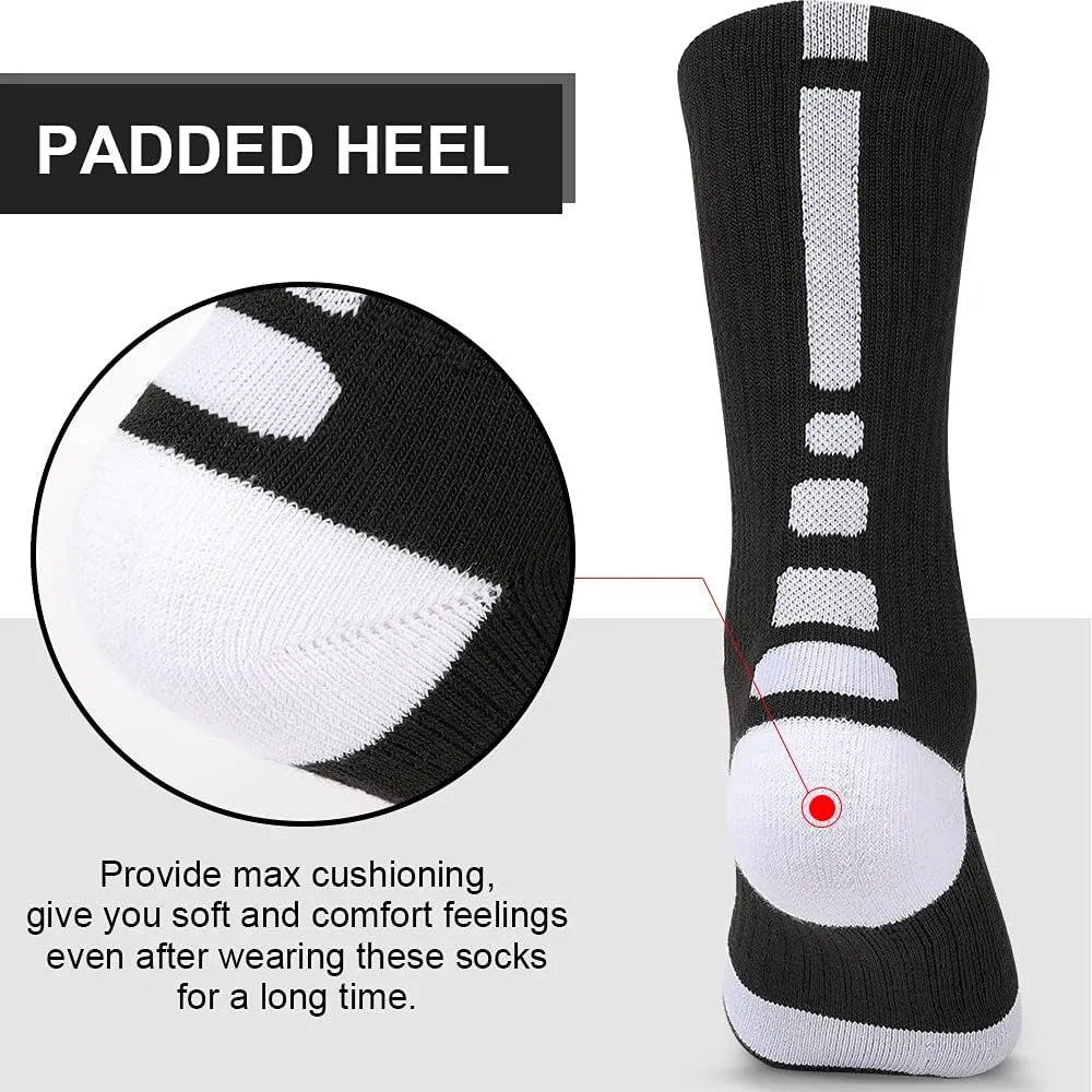 Men's Athletic Crew Socks Basketball Socks Sport Compression Cushion Socks for Running and Training (6 Pairs)