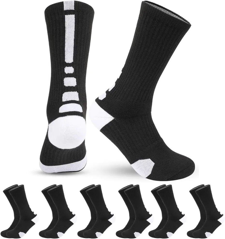 Men's Athletic Crew Socks Basketball Socks Sport Compression Cushion Socks for Running and Training (6 Pairs)