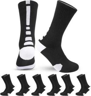 Men's Athletic Crew Socks Basketball Socks Sport Compression Cushion Socks for Running and Training (6 Pairs)