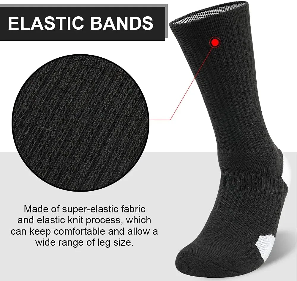Men's Athletic Crew Socks Basketball Socks Sport Compression Cushion Socks for Running and Training (6 Pairs)