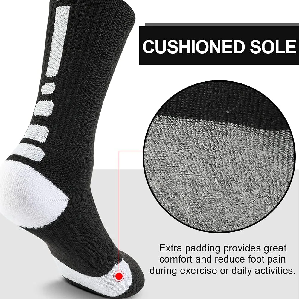 Men's Athletic Crew Socks Basketball Socks Sport Compression Cushion Socks for Running and Training (6 Pairs)