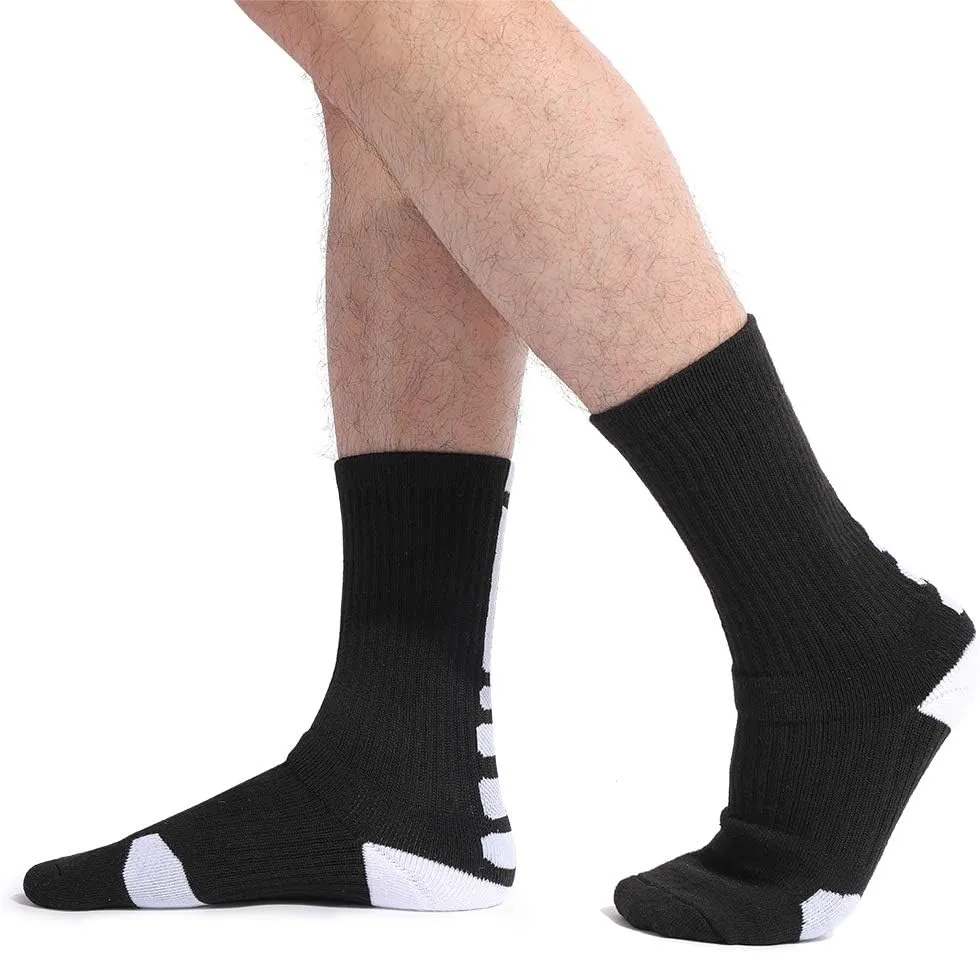 Men's Athletic Crew Socks Basketball Socks Sport Compression Cushion Socks for Running and Training (6 Pairs)