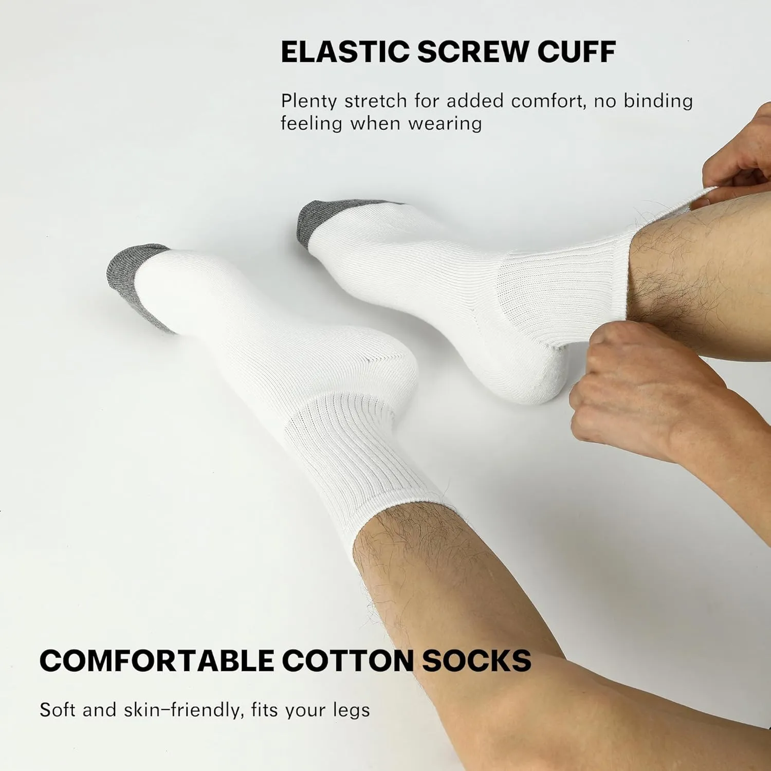 Men's Athletic Socks 6-Pairs Cotton Thick Cushion Running Socks Moisture-Wicking Mid-Crew Socks 6-9/9-12/12-15