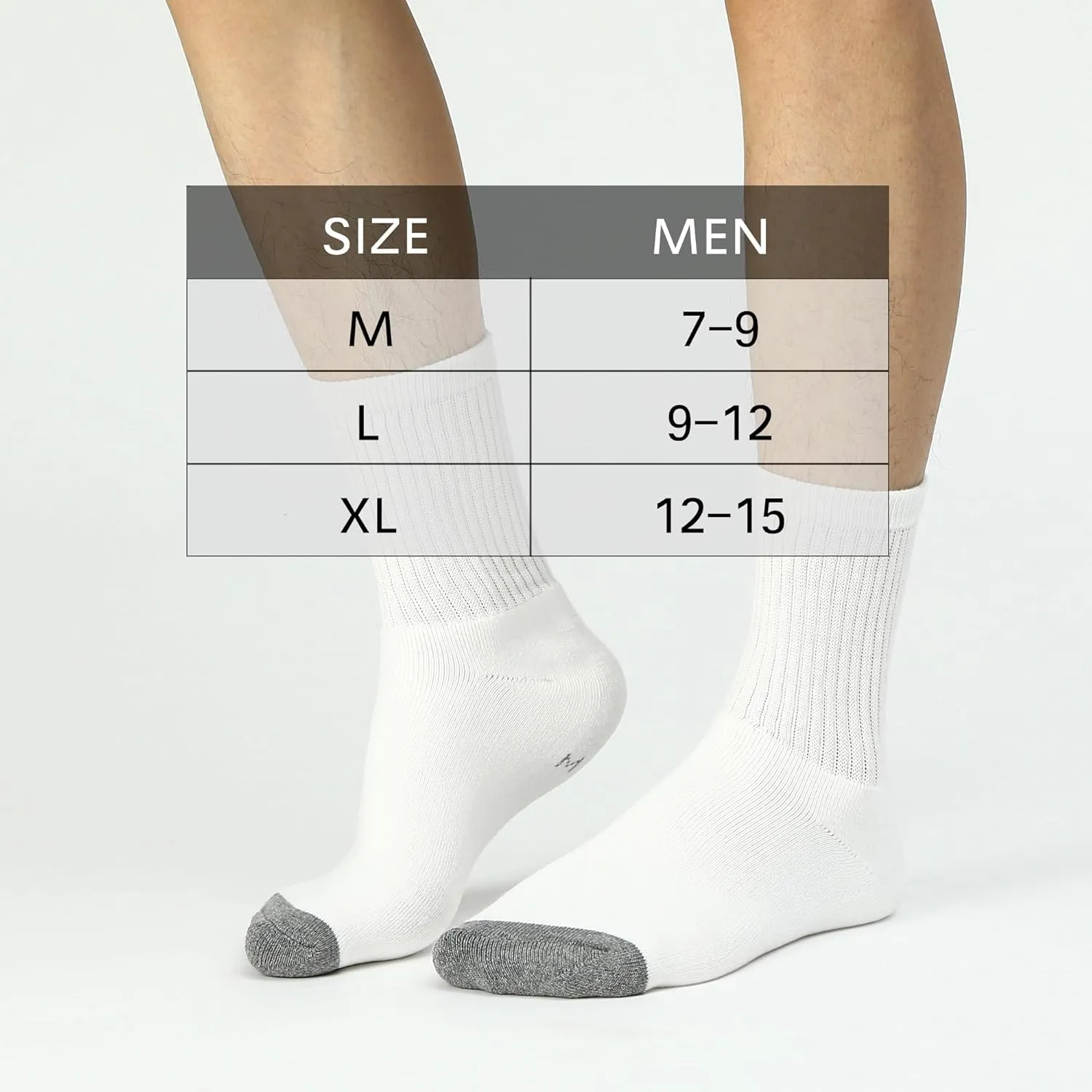 Men's Athletic Socks 6-Pairs Cotton Thick Cushion Running Socks Moisture-Wicking Mid-Crew Socks 6-9/9-12/12-15