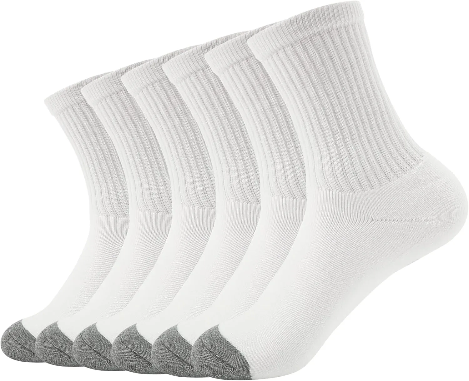 Men's Athletic Socks 6-Pairs Cotton Thick Cushion Running Socks Moisture-Wicking Mid-Crew Socks 6-9/9-12/12-15