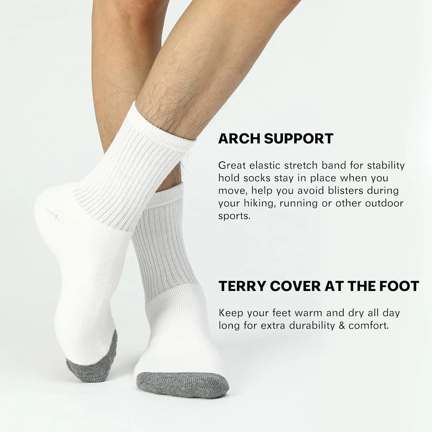 Men's Athletic Socks 6-Pairs Cotton Thick Cushion Running Socks Moisture-Wicking Mid-Crew Socks 6-9/9-12/12-15