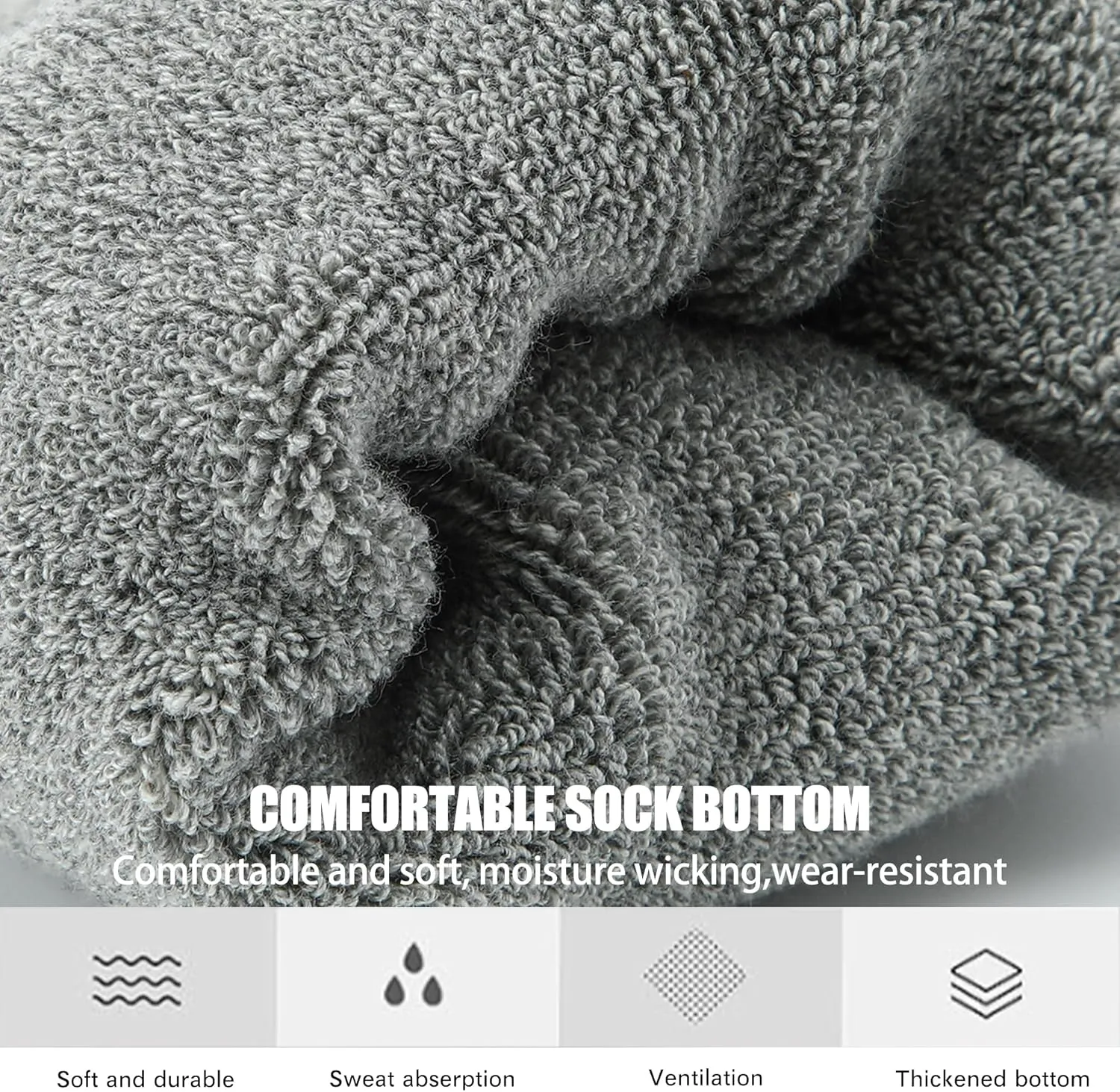 Men's Athletic Socks 6-Pairs Cotton Thick Cushion Running Socks Moisture-Wicking Mid-Crew Socks 6-9/9-12/12-15