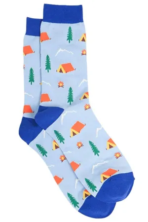 Mens Bamboo Camping Socks Novelty Dress Socks Campsite Tent Blue