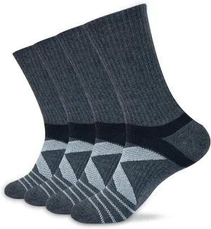 Men's Compression Athletic Cushioned Crew Socks (4 Pairs) Arch Support Hiking Walking Running Socks