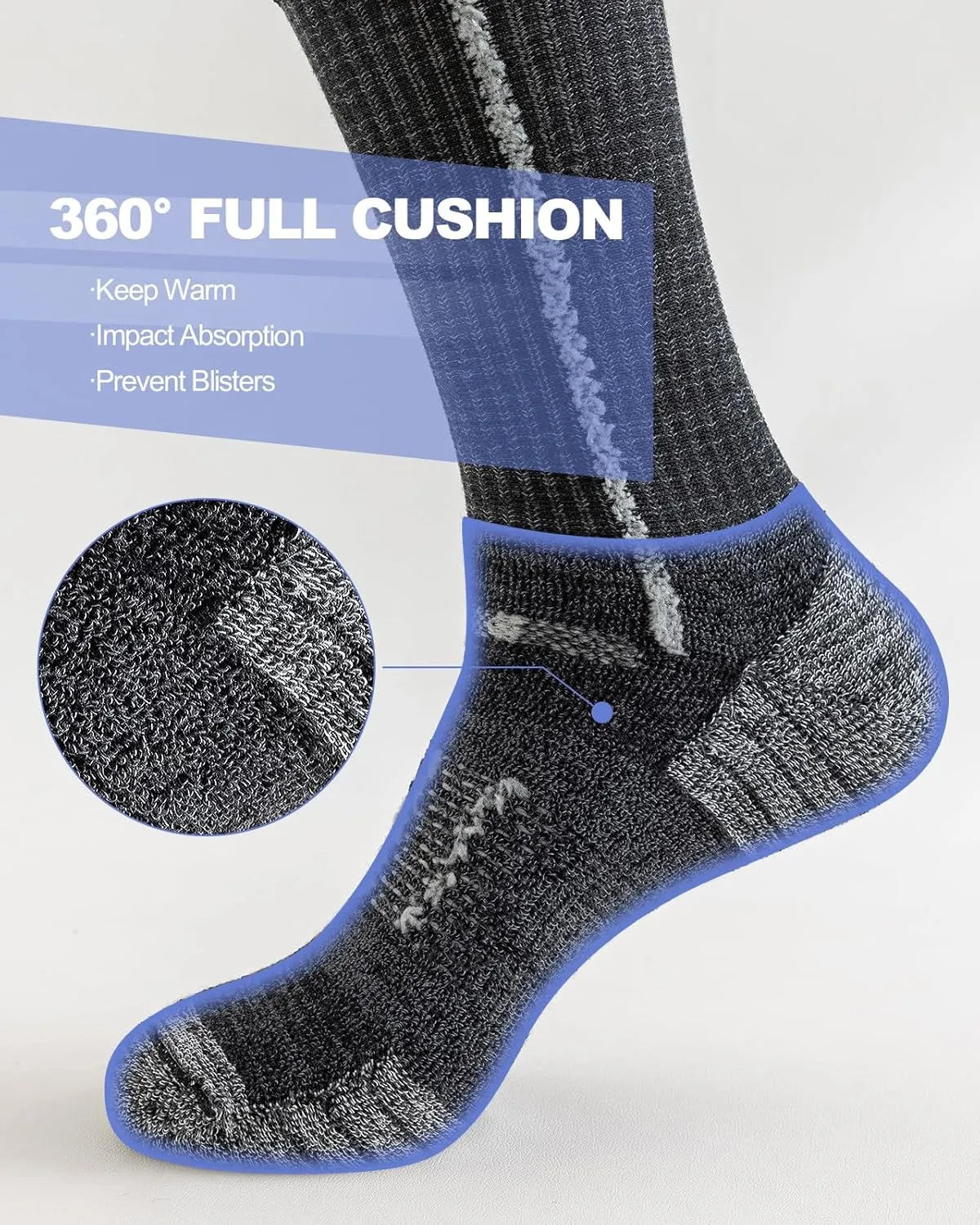 Men's Cotton Crew Work Socks, 5 Pairs Cushioned Boot Moisture Athletic Socks for Hiking Sports Running