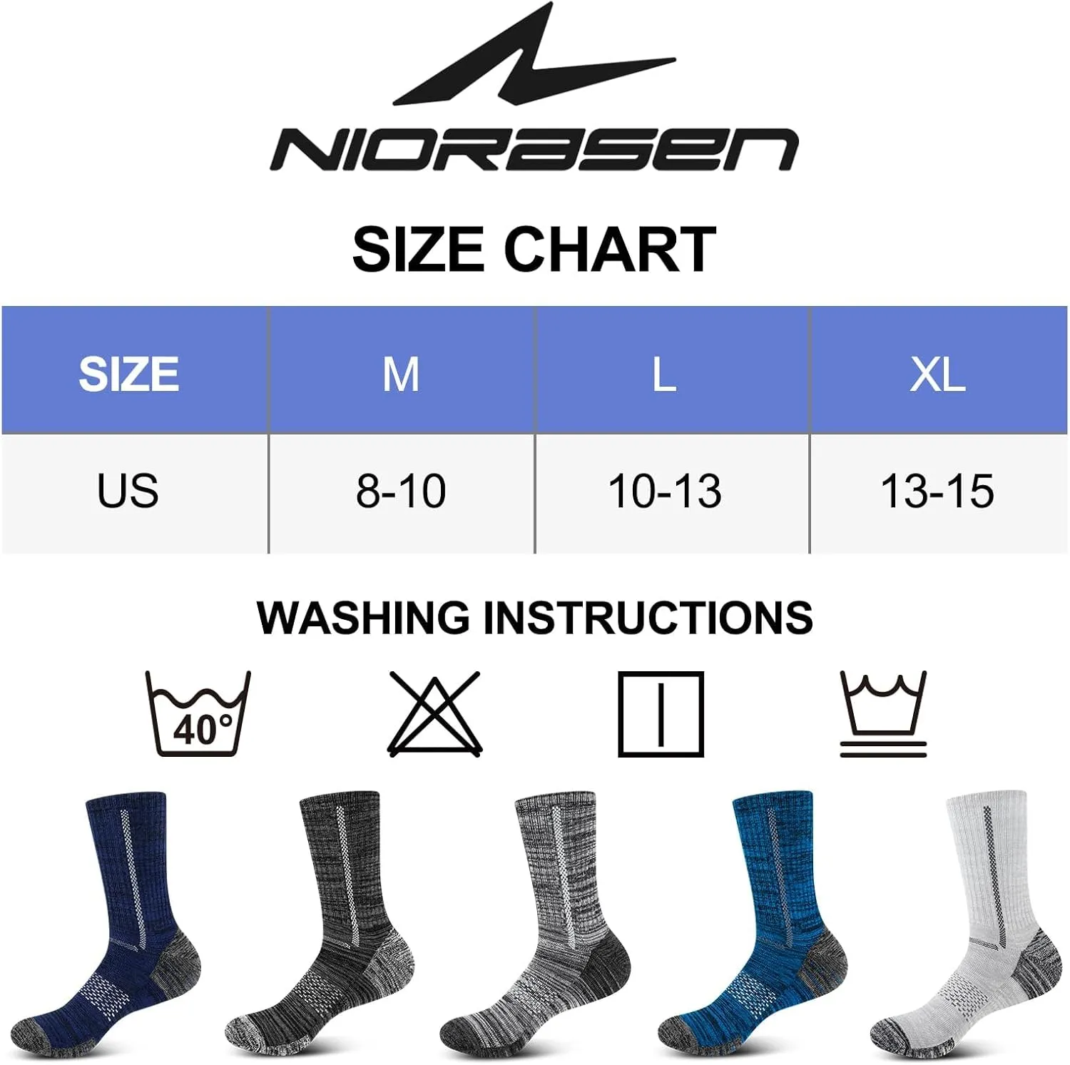 Men's Cotton Crew Work Socks, 5 Pairs Cushioned Boot Moisture Athletic Socks for Hiking Sports Running