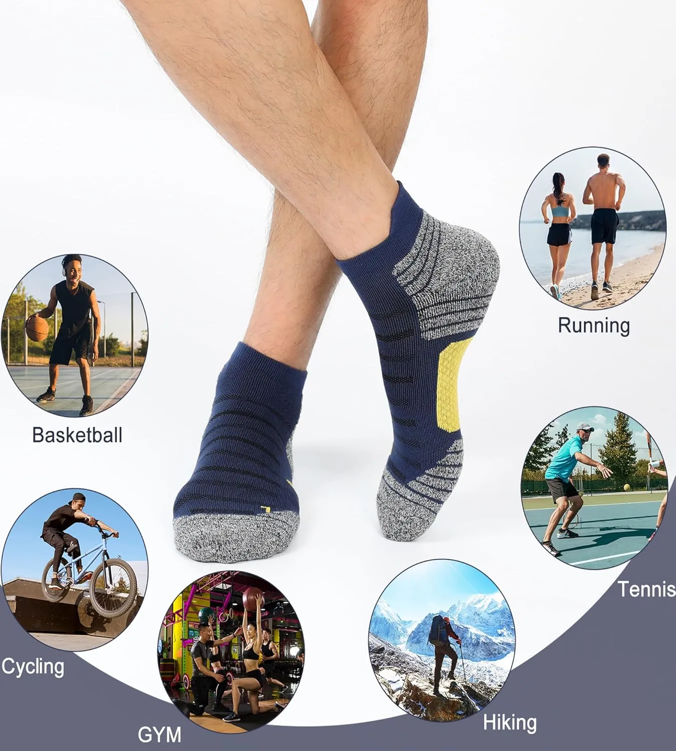 Men's Cushioned Ankle Socks Athletic Running Low Cut Socks 6-10/10-13/13-15