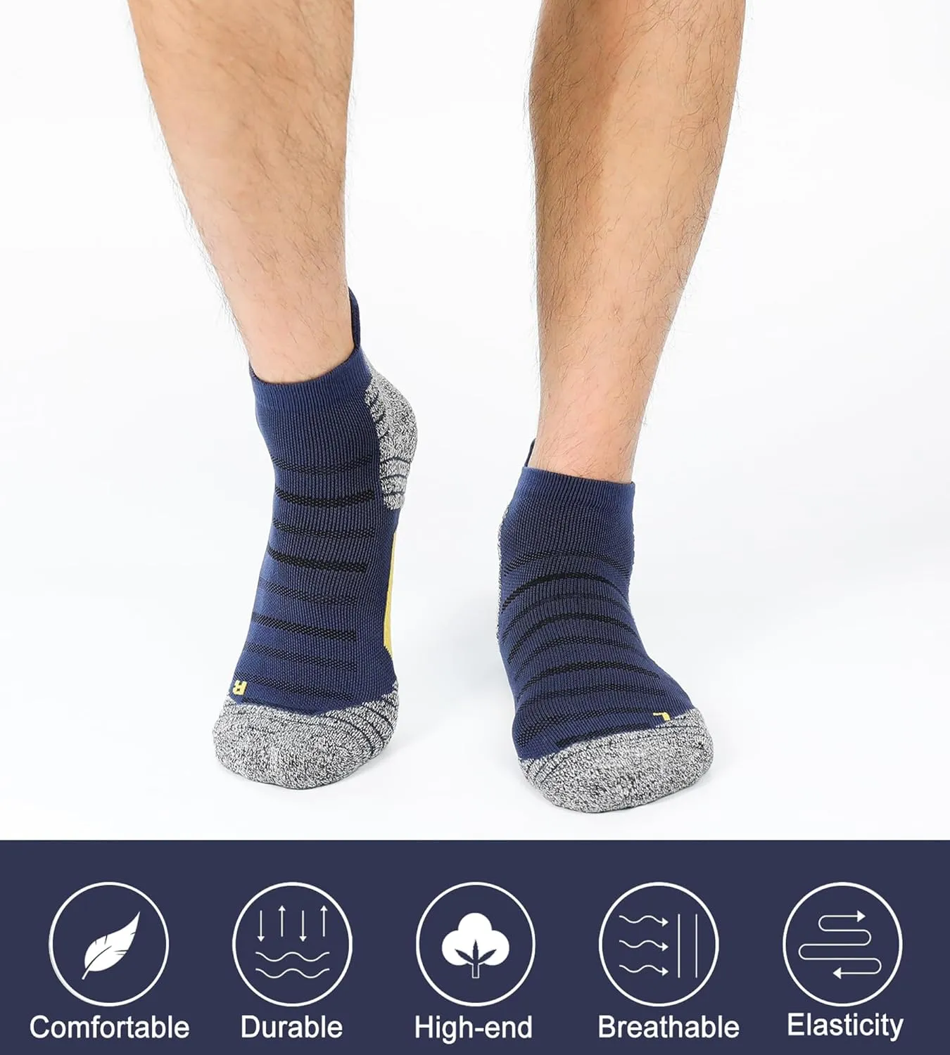 Men's Cushioned Ankle Socks Athletic Running Low Cut Socks 6-10/10-13/13-15