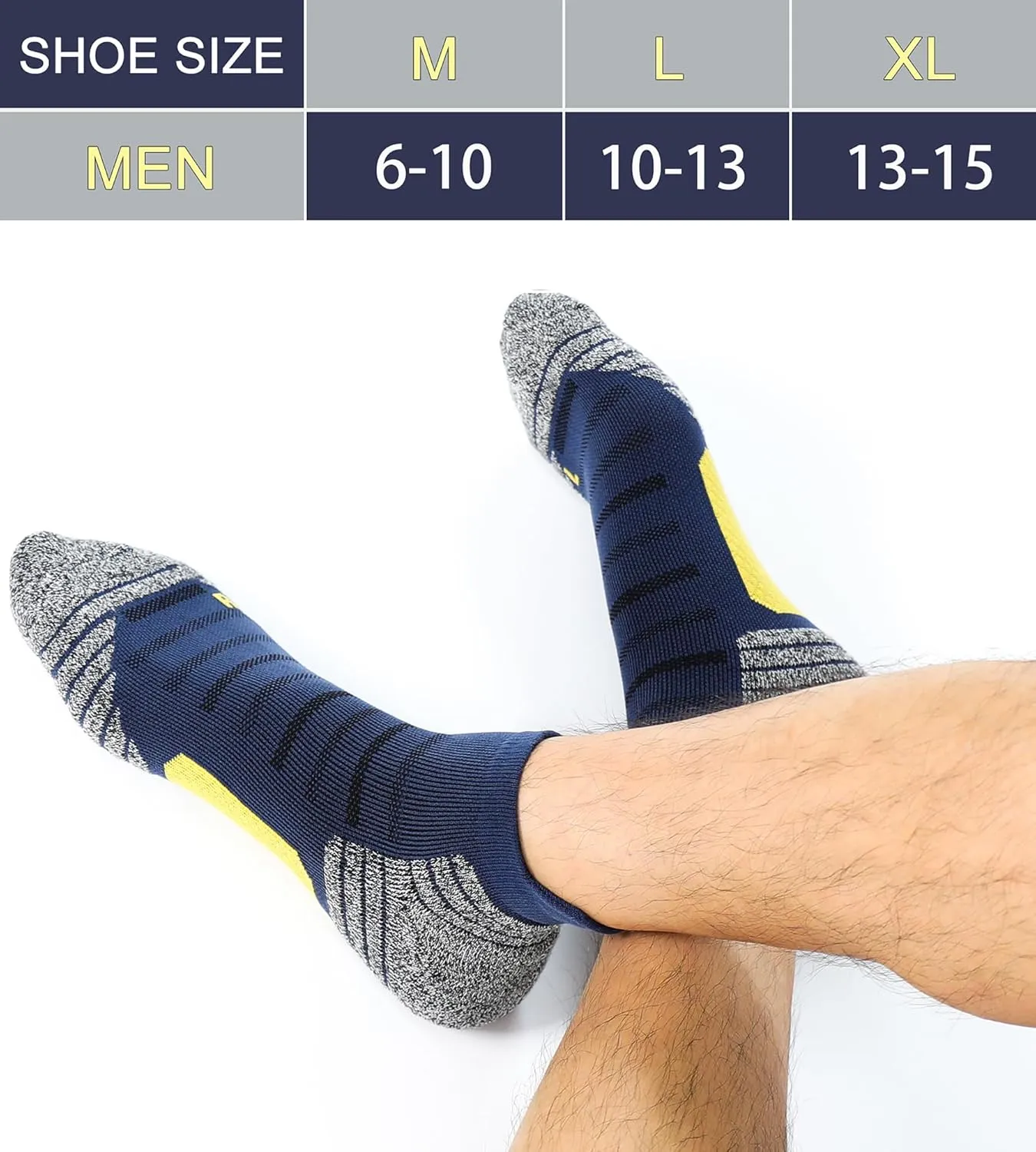 Men's Cushioned Ankle Socks Athletic Running Low Cut Socks 6-10/10-13/13-15