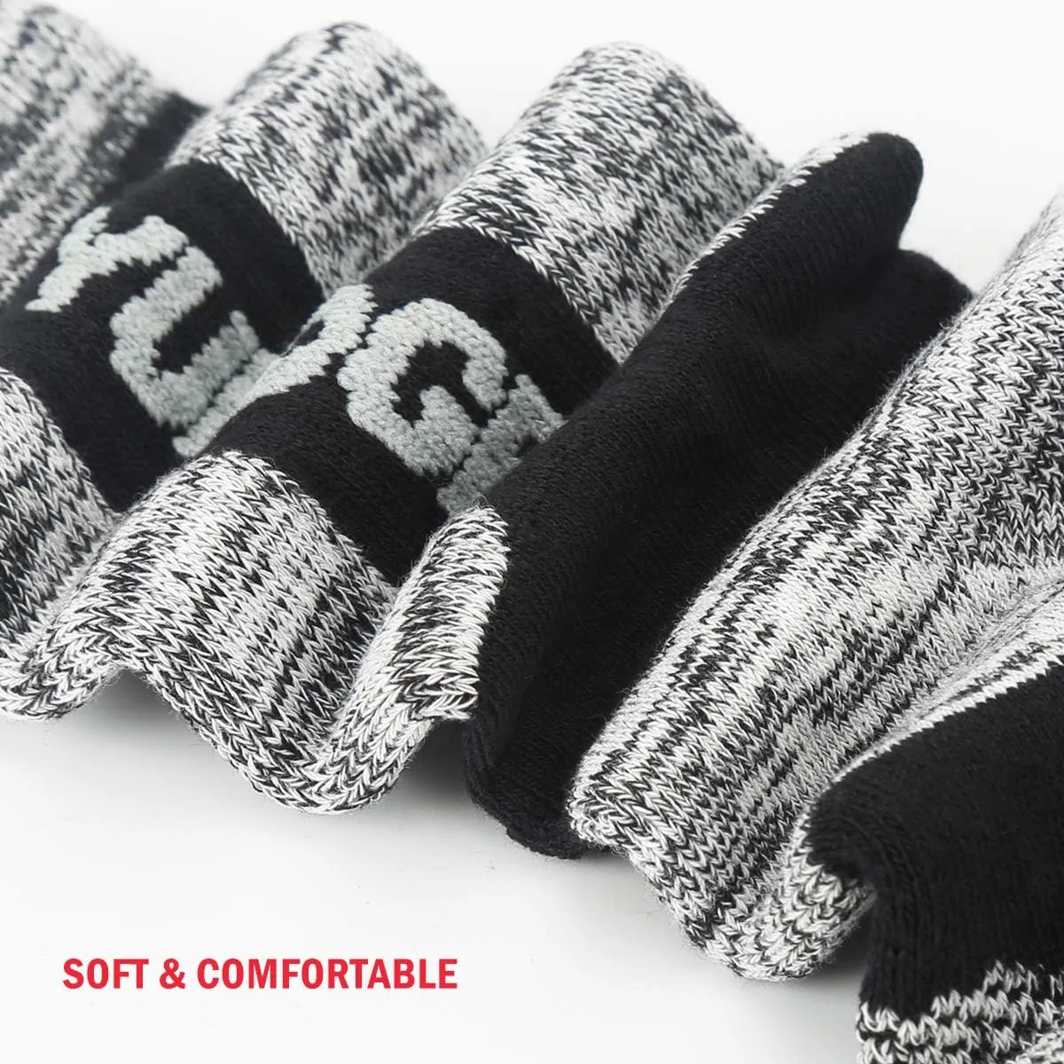 Mens Cushioned Casual Outdoor Hiking Athletic Crew Socks For Men, Sweat Wicking Cotton Everyday Work Socks, 5 Pairs