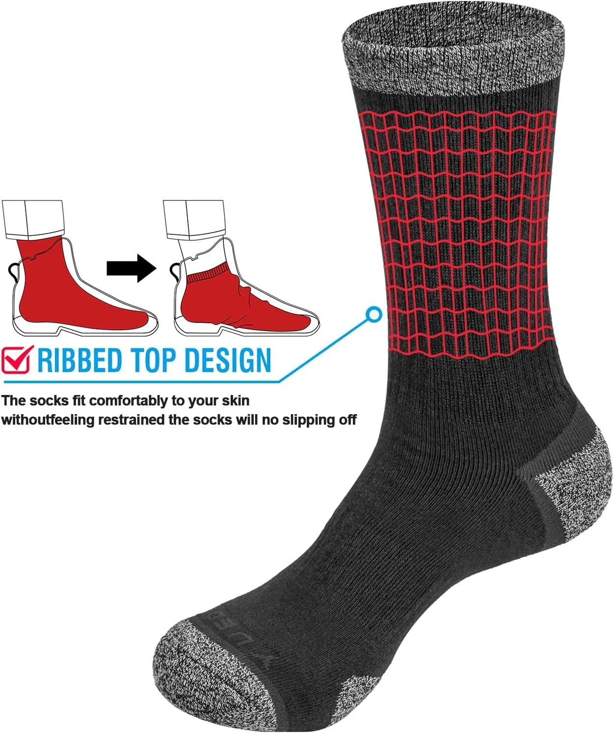 Mens Cushioned Casual Outdoor Hiking Athletic Crew Socks For Men, Sweat Wicking Cotton Everyday Work Socks, 5 Pairs