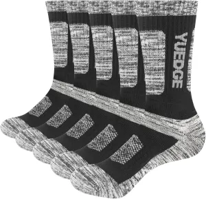Mens Cushioned Casual Outdoor Hiking Athletic Crew Socks For Men, Sweat Wicking Cotton Everyday Work Socks, 5 Pairs