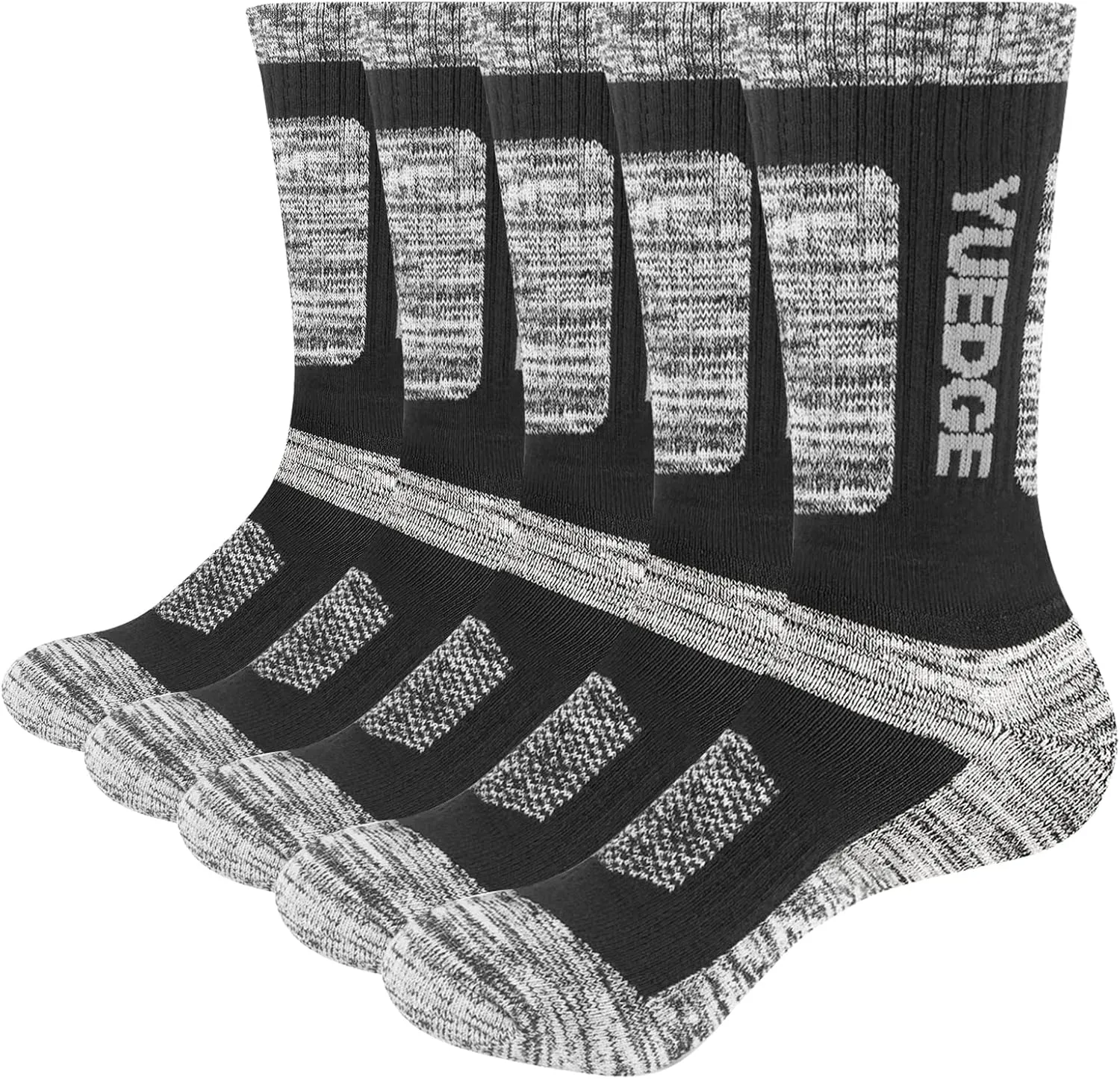 Mens Cushioned Casual Outdoor Hiking Athletic Crew Socks For Men, Sweat Wicking Cotton Everyday Work Socks, 5 Pairs