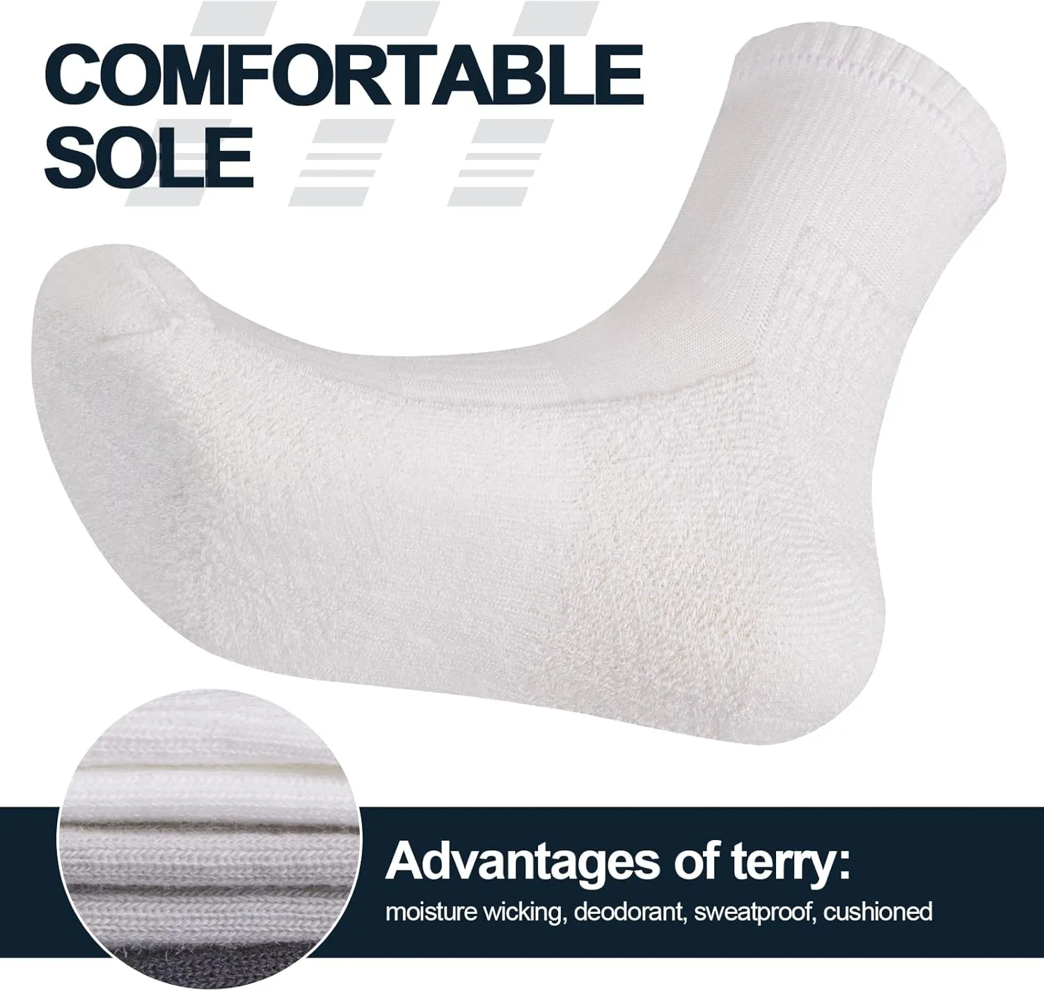 Men's Cushioned Crew Socks for Men, Moisture Wicking Gym Golf Tennis Workout Training Athletic Socks, 5 Pairs