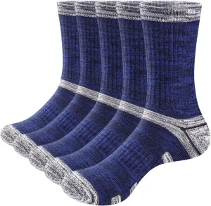 Men's Cushioned Outdoor Hiking Socks For Men, Sweat Wicking Cotton Casual Everyday Work Atheltic Crew Socks, 5 Pairs