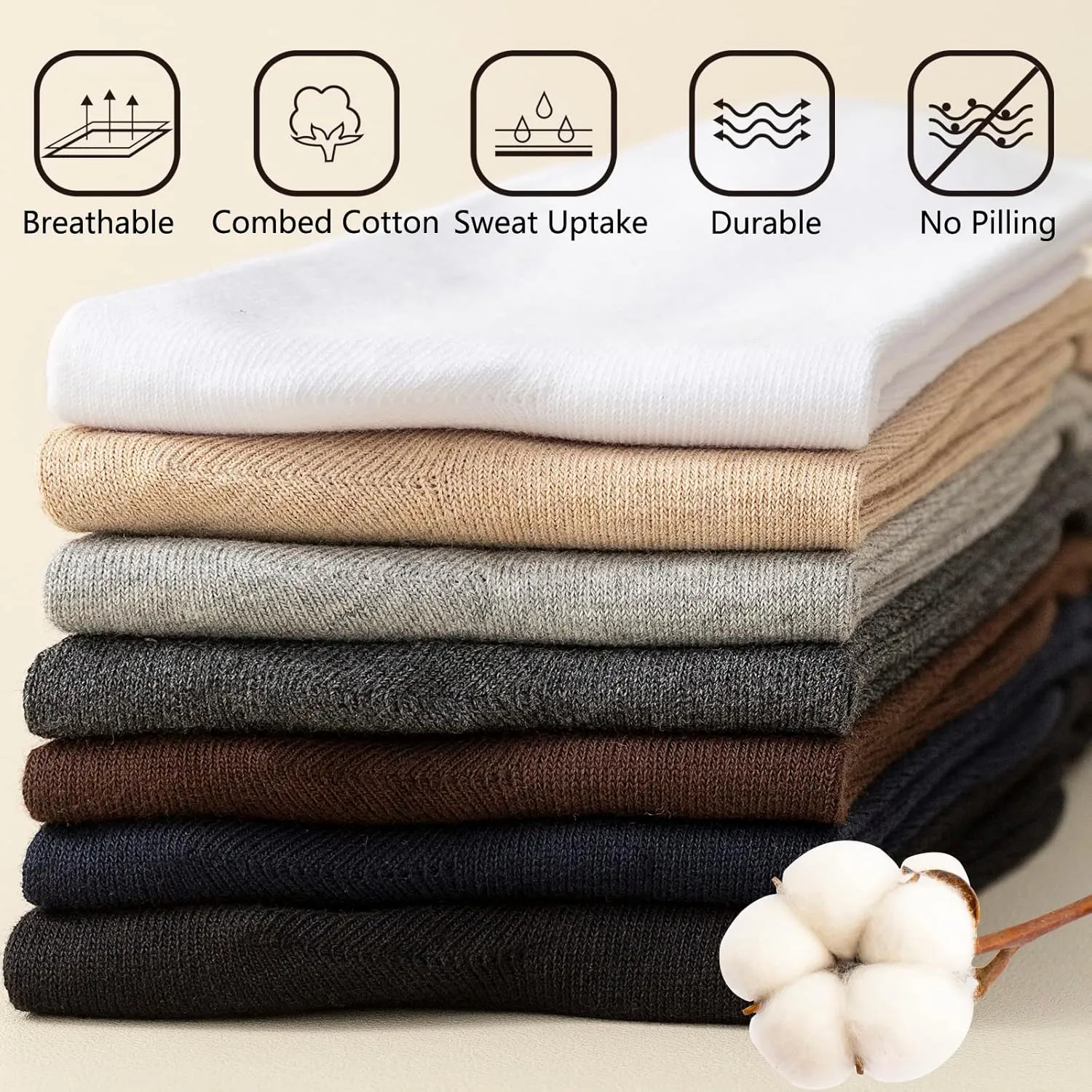 Men's Dress Socks 5 Pairs Mens Cotton Calf Business Formal Socks Soft Breathable Athletic Long Crew Casual Socks