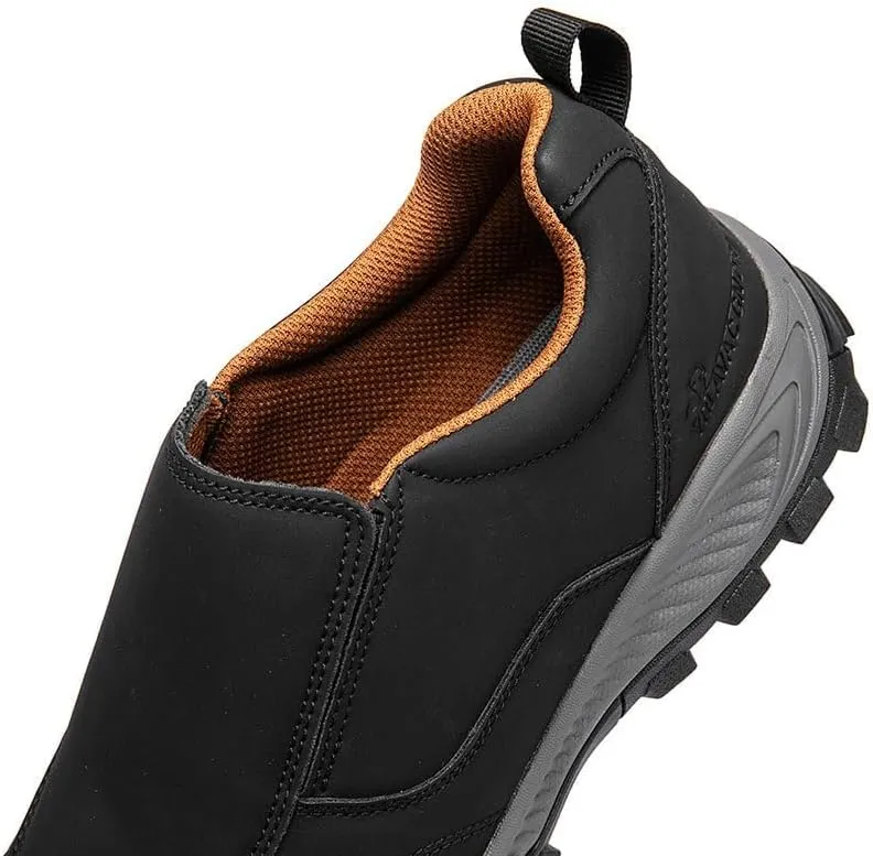Men's Hands Free Slip On Walking Leather Shoes Loafers Slip-ins Working Dress Casual Outdoor Lightweight Cushioning Comfortable Breathable Hiking All-Terrain Ankle Boots Trekking